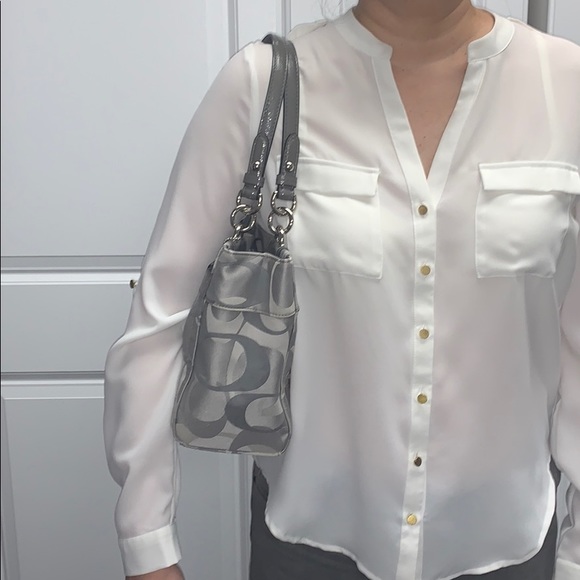 Coach Gray Fabric Satchel w/leather trim. - Picture 3 of 7